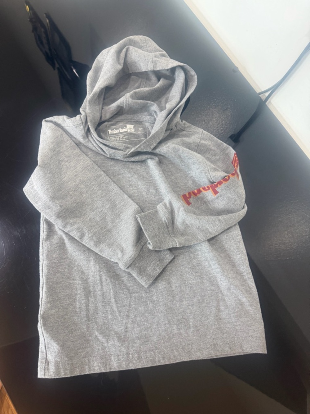 Timberland Kids Gray Hooded Pullover with Red Logo Accent